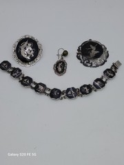 Vintage Sterling Silver Siam Niello Set Bracelet Pendant Brooch + Bonus 925