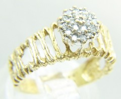 Beautiful Brutalist 14 K Gold Twig 19 Diamond Double Halo Sz 6.5 Cocktail Ring