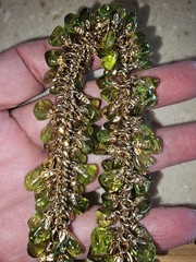 Vintage Mid Century Natural Peridot Chip Fringe Bracelet & Earrings Set