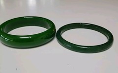 Vintage 2 X 62mm Tubular Jade Look Green Glass Bangle 82 Grams