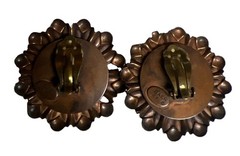 Vintage Baer SF Copper Tone Round Earrings Clip On Red Center Pre-Owned
