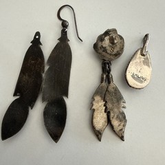 Vintage Sterling Feather Earrings & Black Onyx Pendant Lot 9g Southwestern