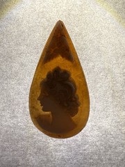 UNIQUE Teardrop 1860s Loose Carved Shell Cameo – Woman w/Flower – 24 x 21mm