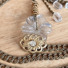Vintage Signed Miriam Haskell Glass Flower & Bead Necklace Lariat Huge! 46”