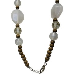 White Shell Necklace Large Pendant Statement 19″ Icy Glass Beaded Bohemian