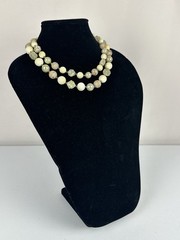 Vintage Japan Double Strand Beaded Necklace Ivory Lucite Cluster Clasp