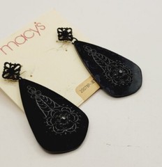 1980s Runway Jeweled Chandelier Earrings BLACK 2.5 in Ornate Vintage #3