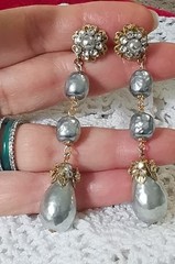 MIRIAM HASKELL 50’S SIGN 2PC S-GREY BAROQUE PEARL ICE CLEAR MONTÉE BRASS ACCENTS