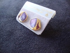 VINTAGE SAMUEL HUANG DESIGNER CLOISONNE RETRO MOD PURPLE & RED STUD EARRINGS