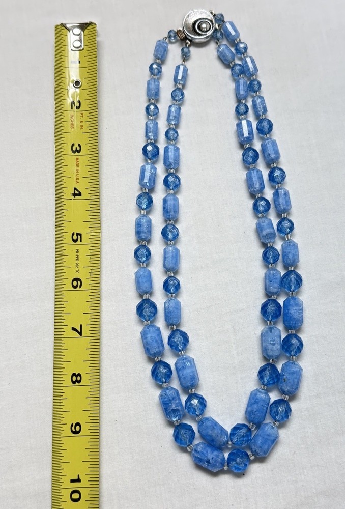 W. GERMANY Blue Lucite Acrylic 2 Strand Bead Necklace