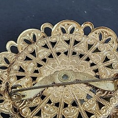 West Germany Brooch Pin Jewelry Green Art Glass Filigree Vintage Fashion Beauty