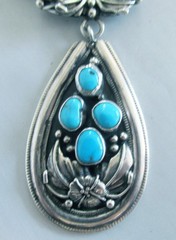 BIG CAROL FELLEY SOUTHWEST STERLING NECKLACE, 48 GRAMS, 3 1/8 x 3 INCHES PENDANT