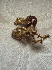 Vintage Erwin Pearl Morning Glory Rooster Chicken Pin Brooch Brown Enamel