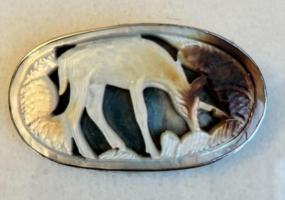 VTG Eve J. Alfille Early Studio Sterling & Abalone Shell Figural Deer Brooch