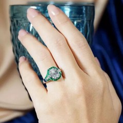 Art Deco Asscher Cut Halo Ring 2 Ct Lab Created Emerald 14k White Gold Over