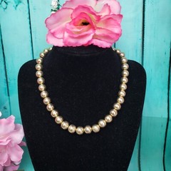 Vintage Unsigned Gold Tone Metal Beaded Necklace Metal Beads on Chain Choker