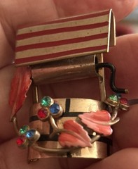 Vintage Enamel Rhinestone Wishing Well Brooch Coro? 1930s
