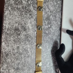 Vintage Gold Tone Mesh Bracelet Heraldic Shield Black Enamel Lion Fleur-de-lis