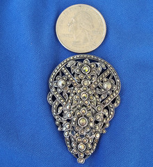 Vintage ORIGINAL Deco STERLING SILVER Diamond Cut Marcasite Brooch Clip BROACH