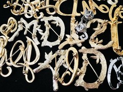 100 Vintage INITIAL Letter Brooch Pins Lot 35 Signed Trifari Sarah Anne Klein