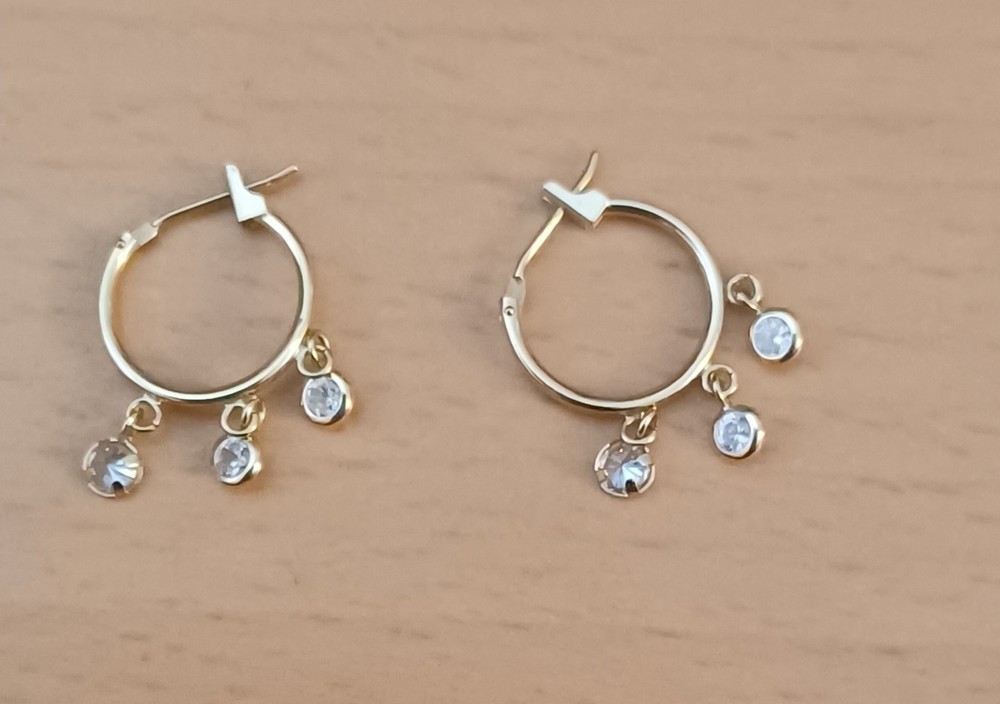 14k Gold Cubic Zirconia Drop Chandelier Huggie Dangle Wedding Earrings – 1 gram