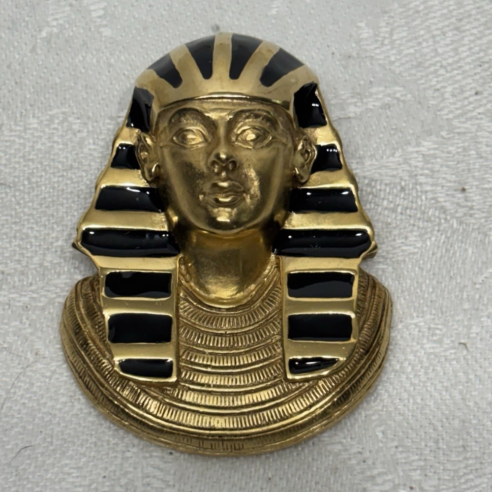 Vintage Signed Erwin Pearl Gold Enamel King Tut Egyptian Revival Brooch Pendant