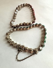 2 Sterling Silver ART DECO Christmas Red Green Hexagon Rhinestone Bracelets Sz S
