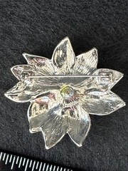 VTG Monet Signed Silver Tone Flower Brooch Brown Enamel Clear Rhinestones