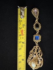 Vintage drop earrings blue and lavender sand faux pearl stones 3.5 inches long