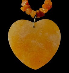 Vicky Jousan Boho Orange Calcite Heart Pendant & Aventurine Chip Necklace~1990s