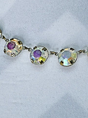 Vintage Czech Aurora Borealis Rhinestone Choker Necklace Bezel Set 1950s 15” K
