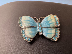 Sky Blue Enamel Crystal Butterfly Brooch