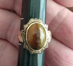 Antique Woman’s Tiger’s Eye 1/20 10K Gold Filled Ring 5 1/2 Signed C & C
