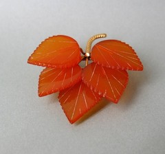 Vintage Soviet Baltic Amber Leaf Brooch Gilt Pin USSR + Gold Plated