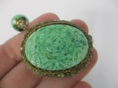 ANTIQUE FAUX JADE BEAD with CARVED FAUX JADE PENDANT CHOKER NECKLACE