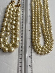 carol lee 2 Piece vintage necklace Faux pearl Strand Knotted Choker Necklace 16”