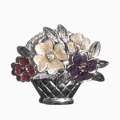 Brooch Pin Flower Basket Silver Tone Liz Claiborne Rhinestones Glitter VTG 1.5”