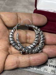 Estate Antique Elegant Sterling Silver Ornate Pierced Hoop Earrings