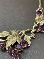 Vintage Coro Pegasus Grape Cluster Necklace Purple Amethyst Rhinestone