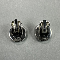 VTG TEKA Theodor Klotz Germany 925 Sterling Silver Onyx MCM Clip Earrings 0.5″