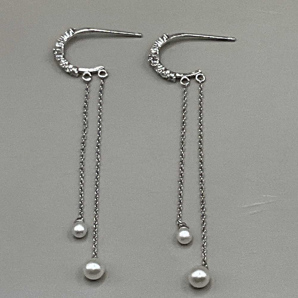 Sterling Silver 925 Women’s Earrings Pierced Crystal Pearl