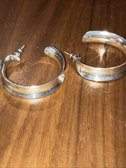 Vintage Taxco Sterling Silver 10mm Thick Hoop Earrings 16.67g 1.5”