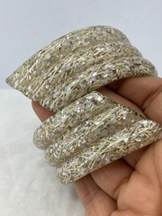 Vintage Lucite Confetti Bracelet Gold White Wide Bypass Clamper