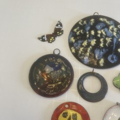Vintage Lot Of 12 Enameled Copper Pendants