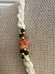 Vintage Beachy Necklace 17″ – Mother of Pearl Pink Coral 3 Strand Twisted