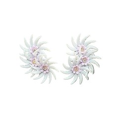 1950s Lavender Plastic Triple Floral Ear Climber Clip Earrings with Rhinestones