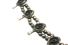 Vintage Silver Tone Black Onyx Squash Blossom Statement 24in Western Nickle