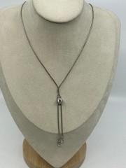Vintage CZ Sterling Silver Signed 925 Lariat Tassel Snake Chain Crystal Necklace