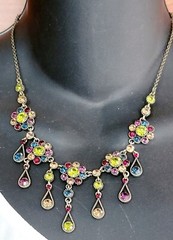 Vintage VCLM Nordstrom Victorian Style Rhinestone Bib Necklace Flowers Blu02-2