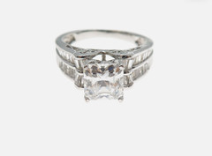 MEDA 925 Sterling Princess & Tapered Baguette-Cut C Z Engagement Ring